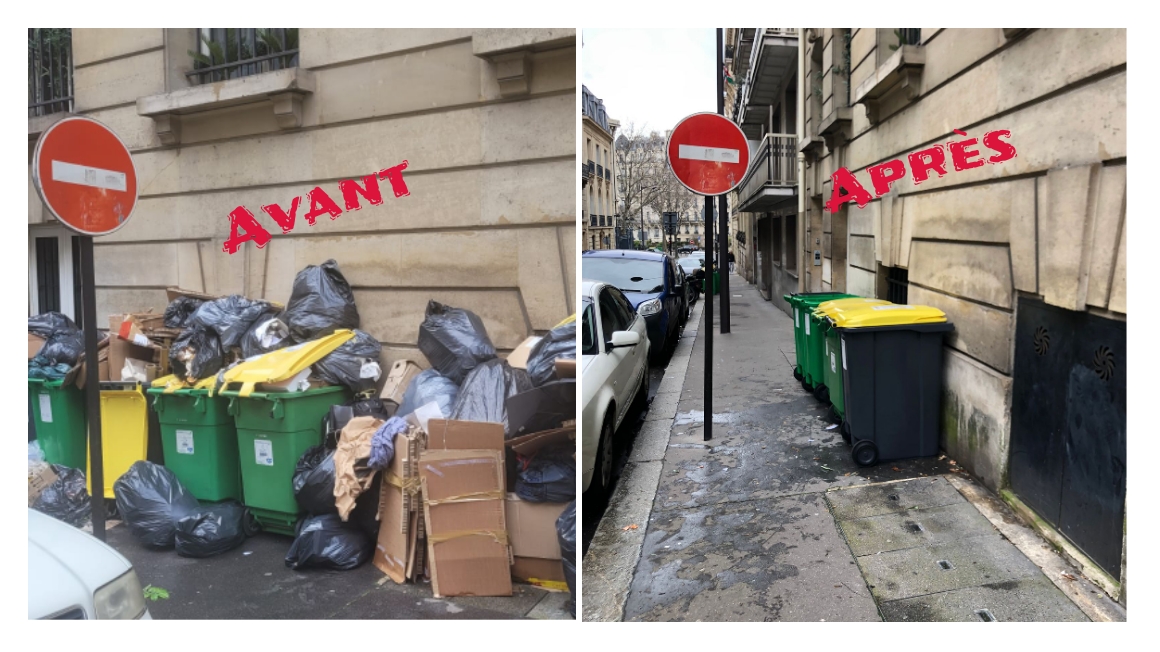 Poubelles accumulés sur la rue